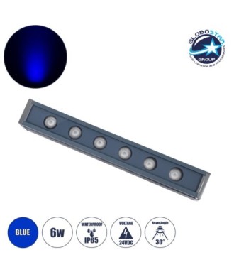 GLOBOSTAR® WASHERVAIA 90182 Μπάρα Φωτισμού Wall Washer LED 6W 510lm 30° DC 24V Αδιάβροχο IP65 Μπλε Dimmable - Bridgelux SMD Chip - Γκρι Ανθρακί - Μ30 x Π4 x Υ5cm - 3 Χρόνια Εγγύηση